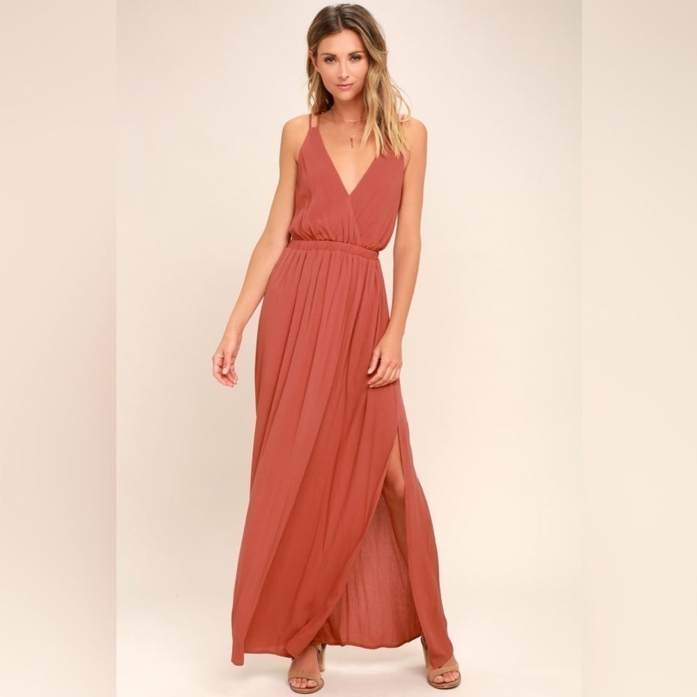 Lulus Lost in Paradise Rusty Rose Maxi Dress Size Medium